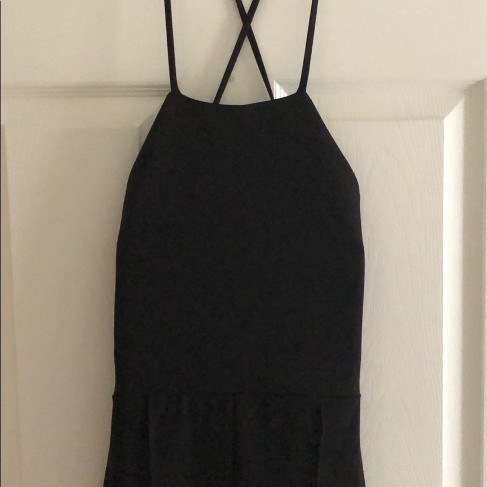 Black strappy crepe jumpsuit